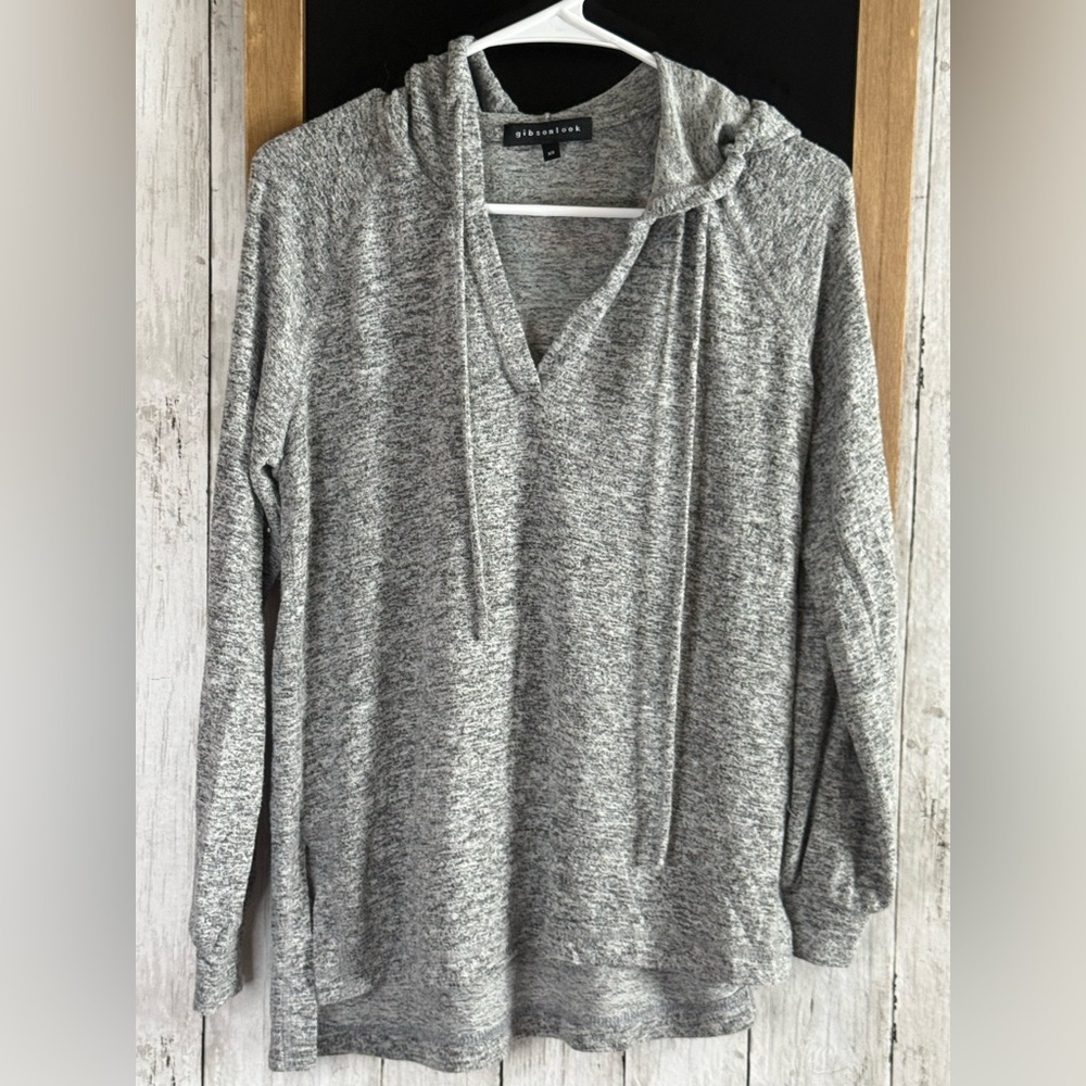 Women’s Oversized Gibsonlook XS Gray/Black/White Hooded Lightweight Sweatshirt